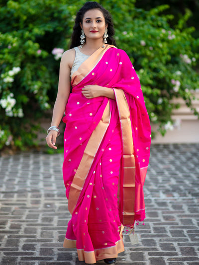 Jewel Pink Silk Chanderi Saree