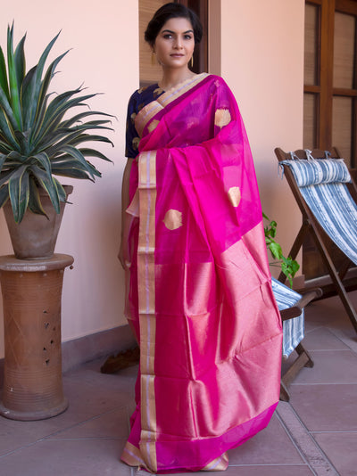 Queen Pink Cotton Silk Chanderi Saree