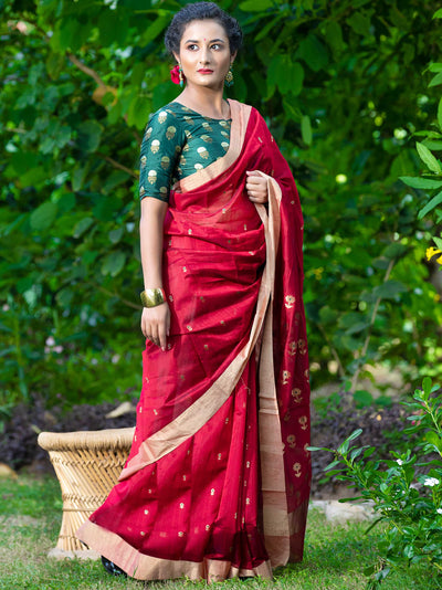 Ruby Red Cotton Silk Chanderi Saree